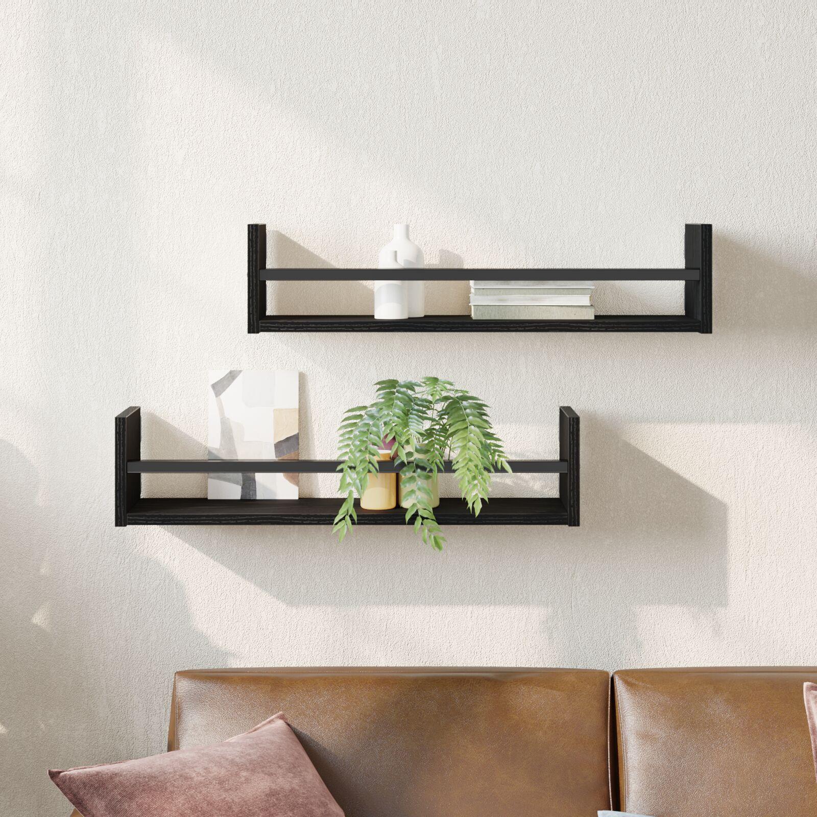 Væghylde 2 stk Sort eg 60 x 16 x 14 cm Konstrueret træ