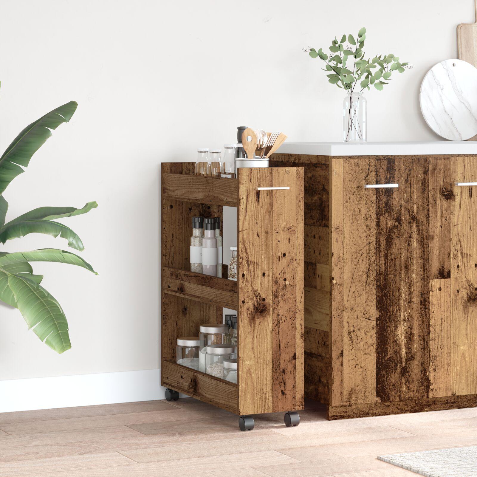 Kabinet med hjul Gammelt træ 60 x 22 x 79 cm Konstrueret træ