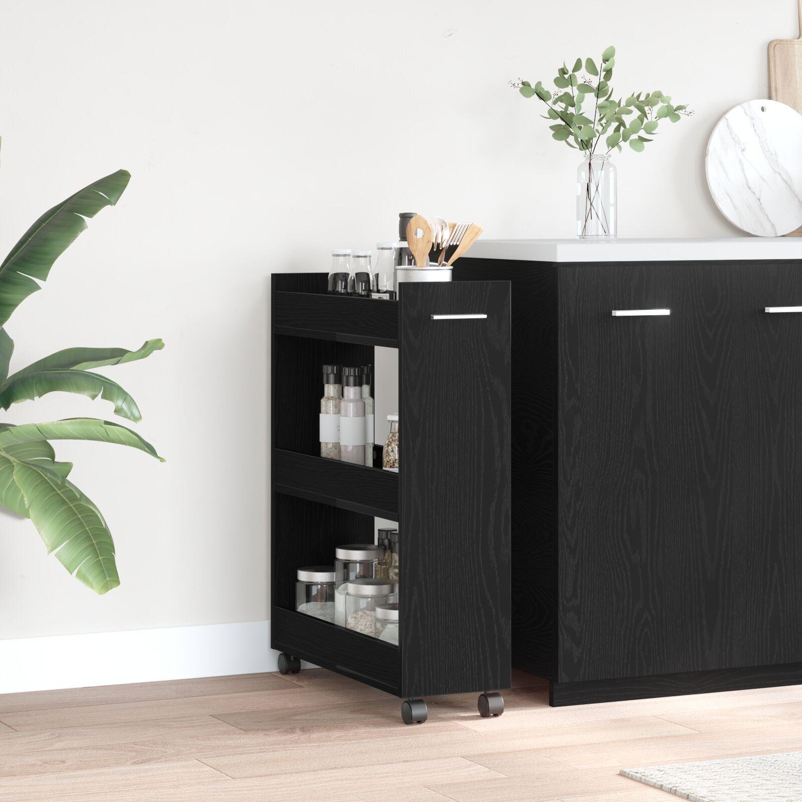 Kabinet med hjul Sort eg 60 x 22 x 79 cm Konstrueret træ