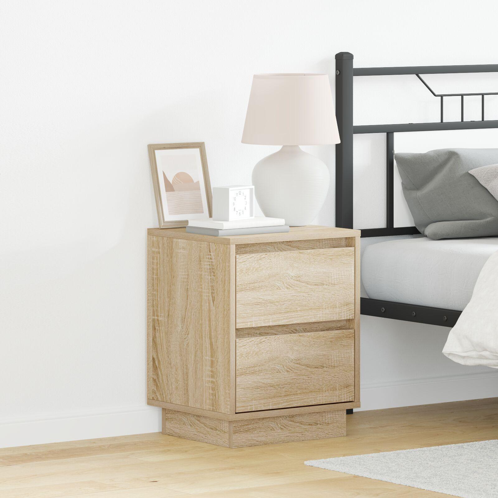 Sengeborde med LED Løsninger 2 stk Sonoma Eg 39x34.5x50 cm