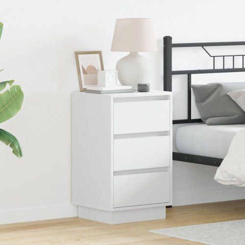 Sengebord med LED Hvid 39x34,5x65 cm konstrueret træ