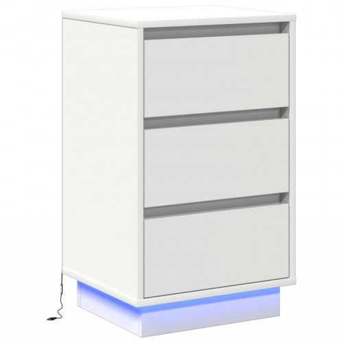 Sengebord med LED Hvid 39x34,5x65 cm konstrueret træ