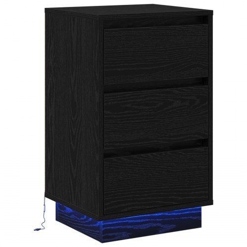 Natbord med LED Sort Eg 39x34,5x65 cm Konstrueret Træ