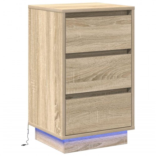 Sengebord med LED Sonoma Eg 39x34,5x65 cm Konstrueret træ