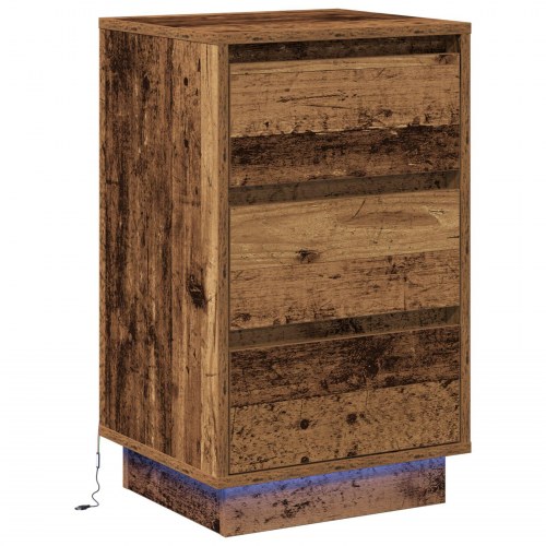 Natbord med LED Gamle Træ 39x34.5x65 cm Konstrueret Træ