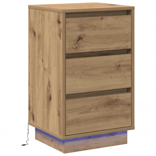 Sengebord med LED Artisan Egetræ 39x34,5x65 cm Konstrueret træ