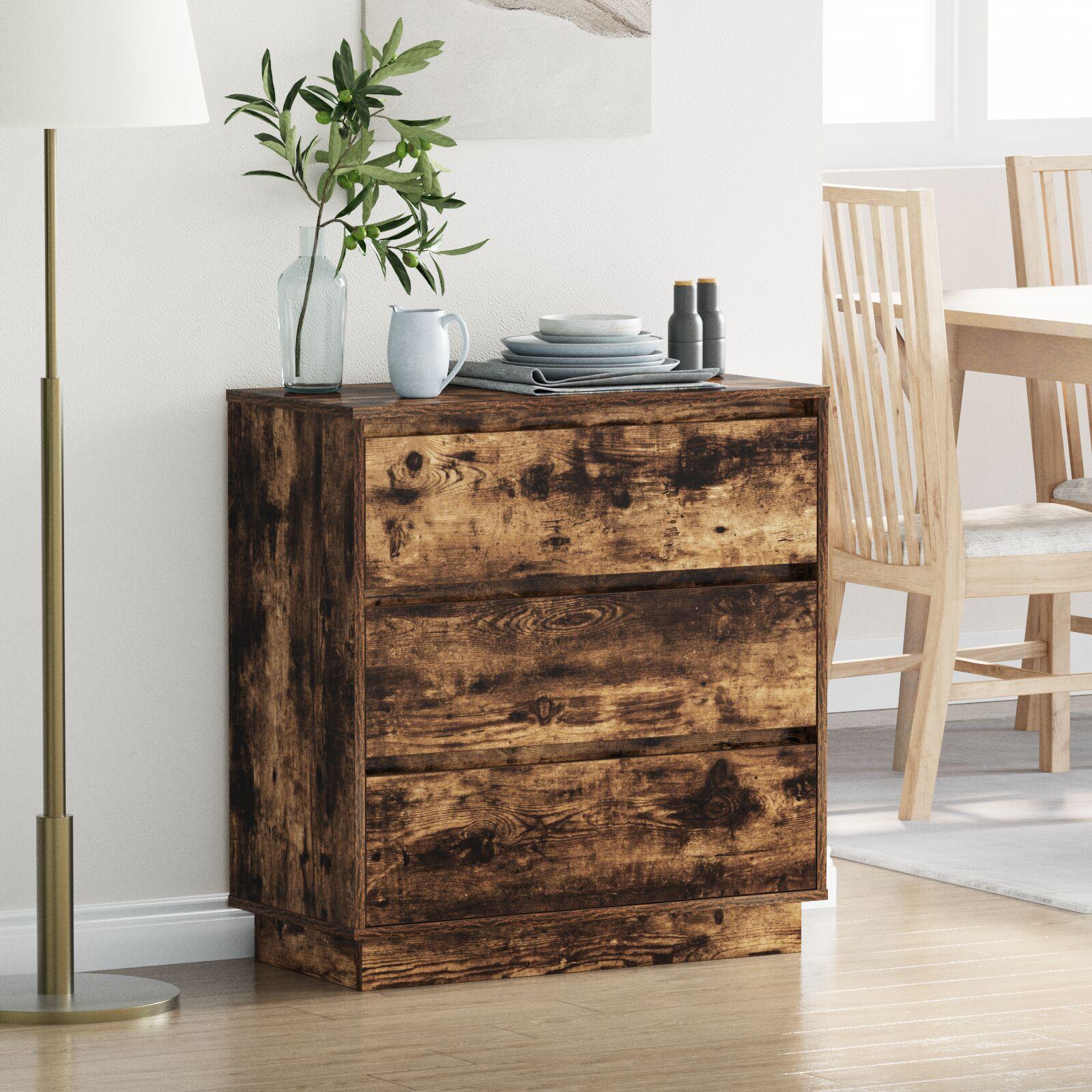 Natskab Med Skuffe 71 X 34,5 X 75 Cm Konstrueret Træ - Røget eg
