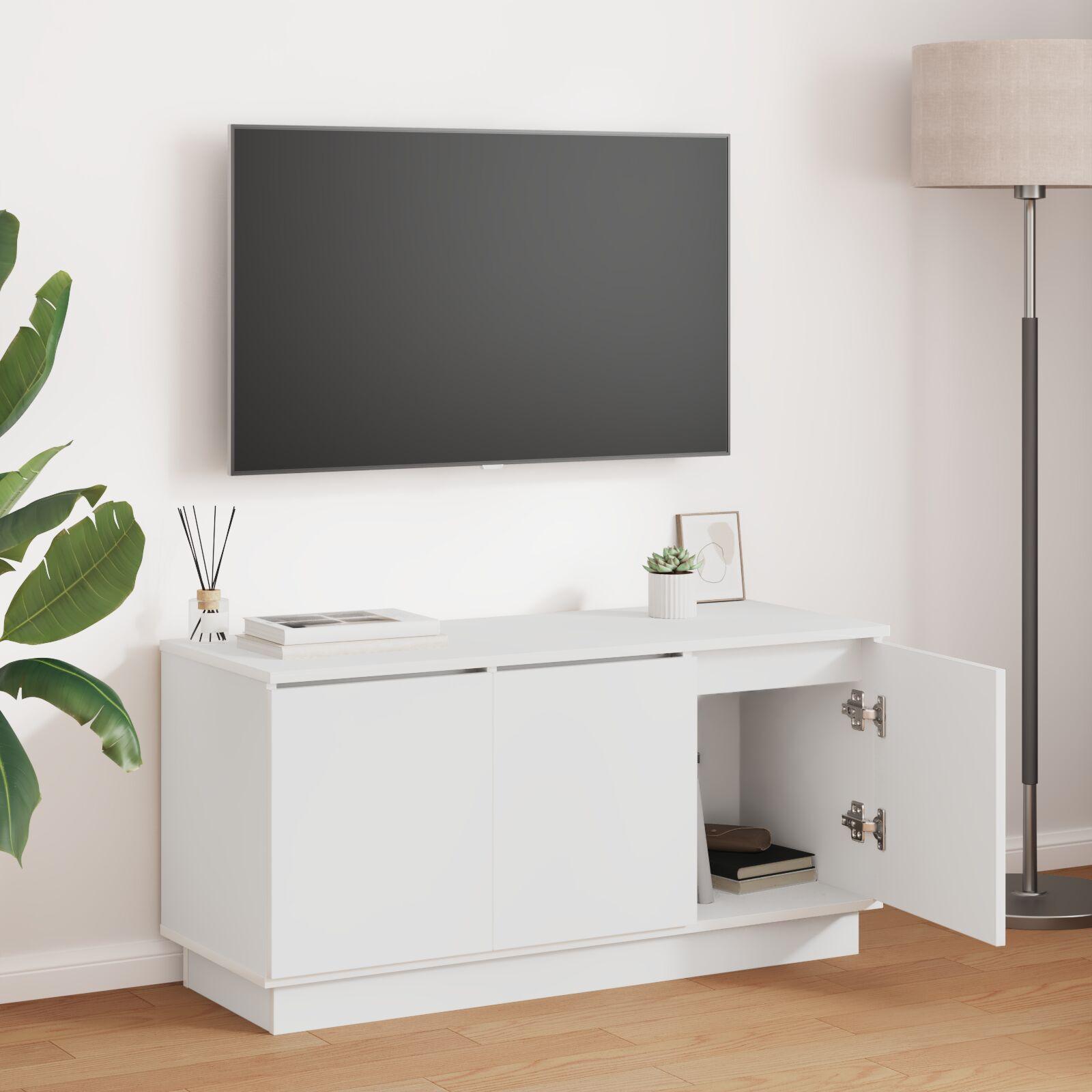 TV Skab med LED Hvid 100 x 38 x 49 cm Konstrueret træ
