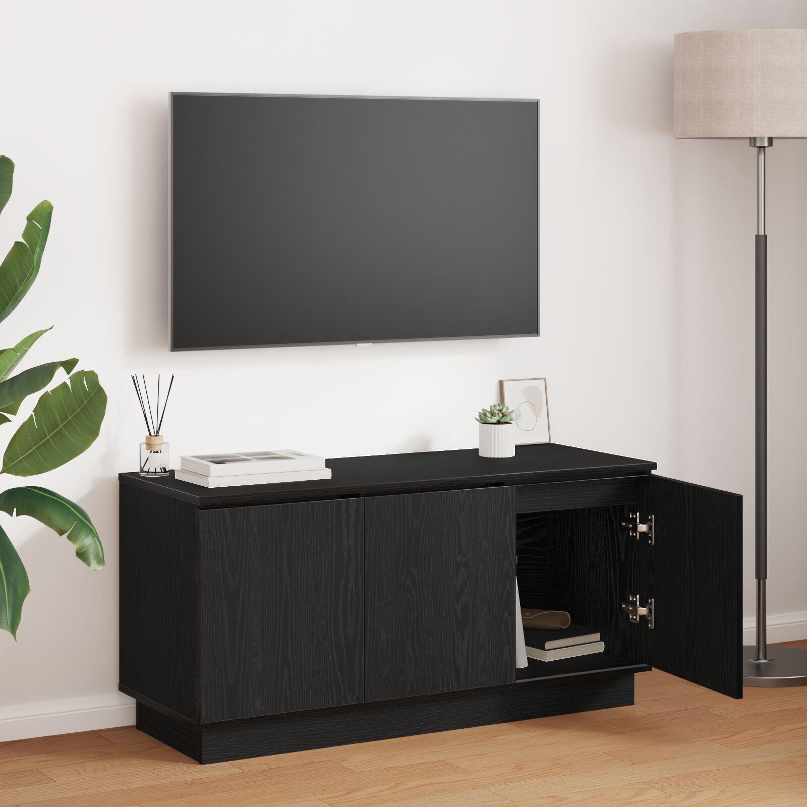TV Skab med LED Sort eg 100 x 38 x 49 cm Konstrueret træ