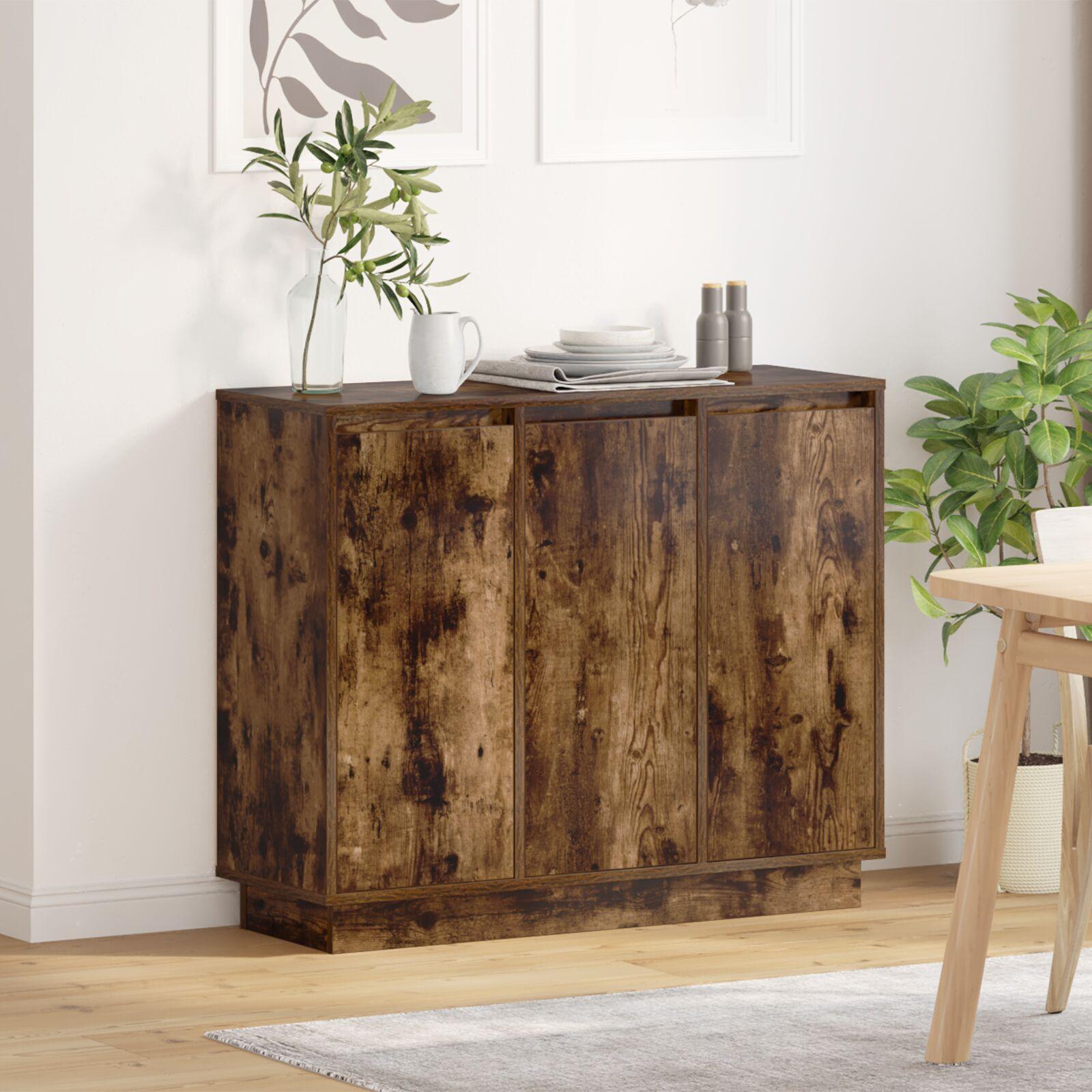Skab med LED Røget Eg 90x32x75 cm Konstrueret Træ