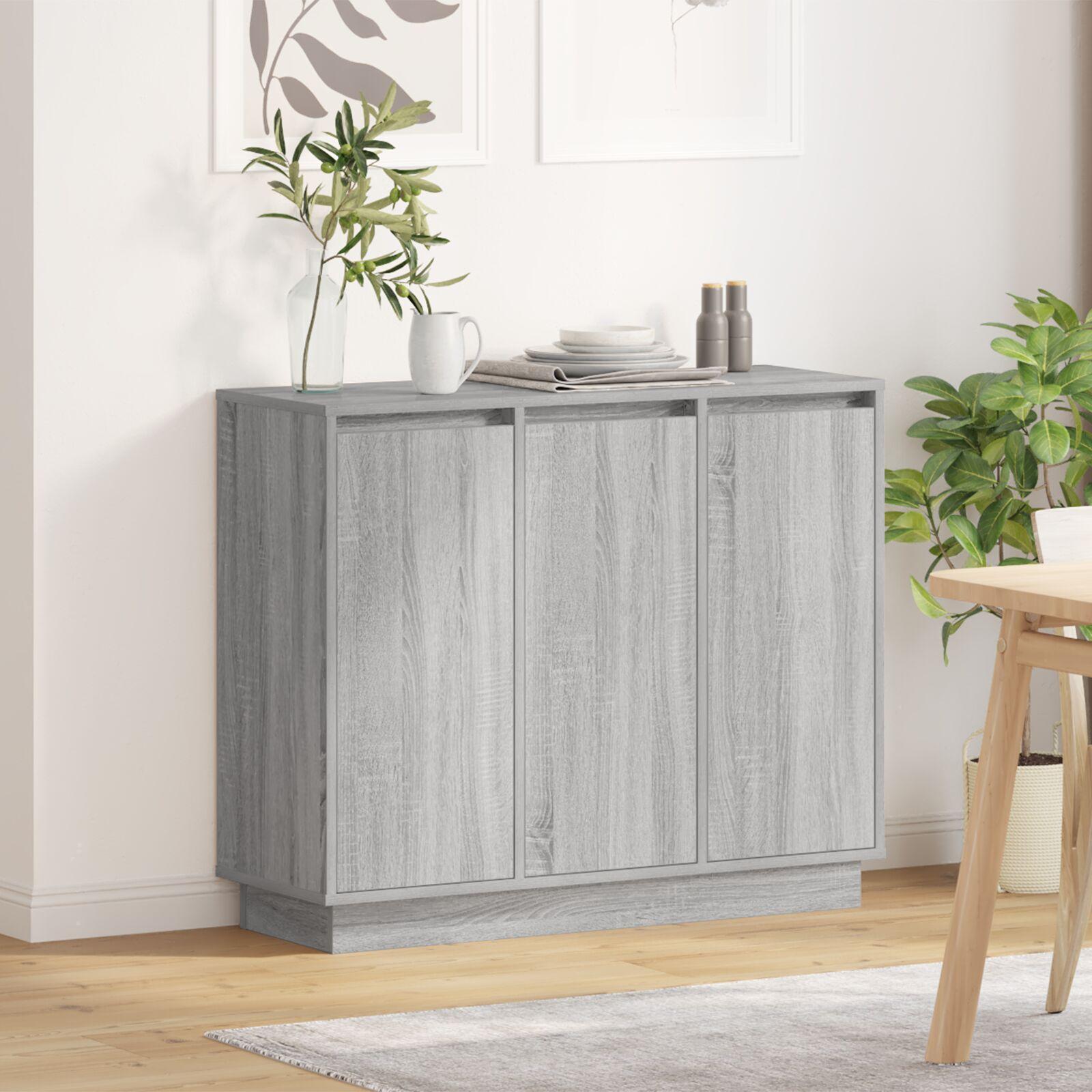 Skænk med LED Grå Sonoma 90x32x75 cm Lavet i træ