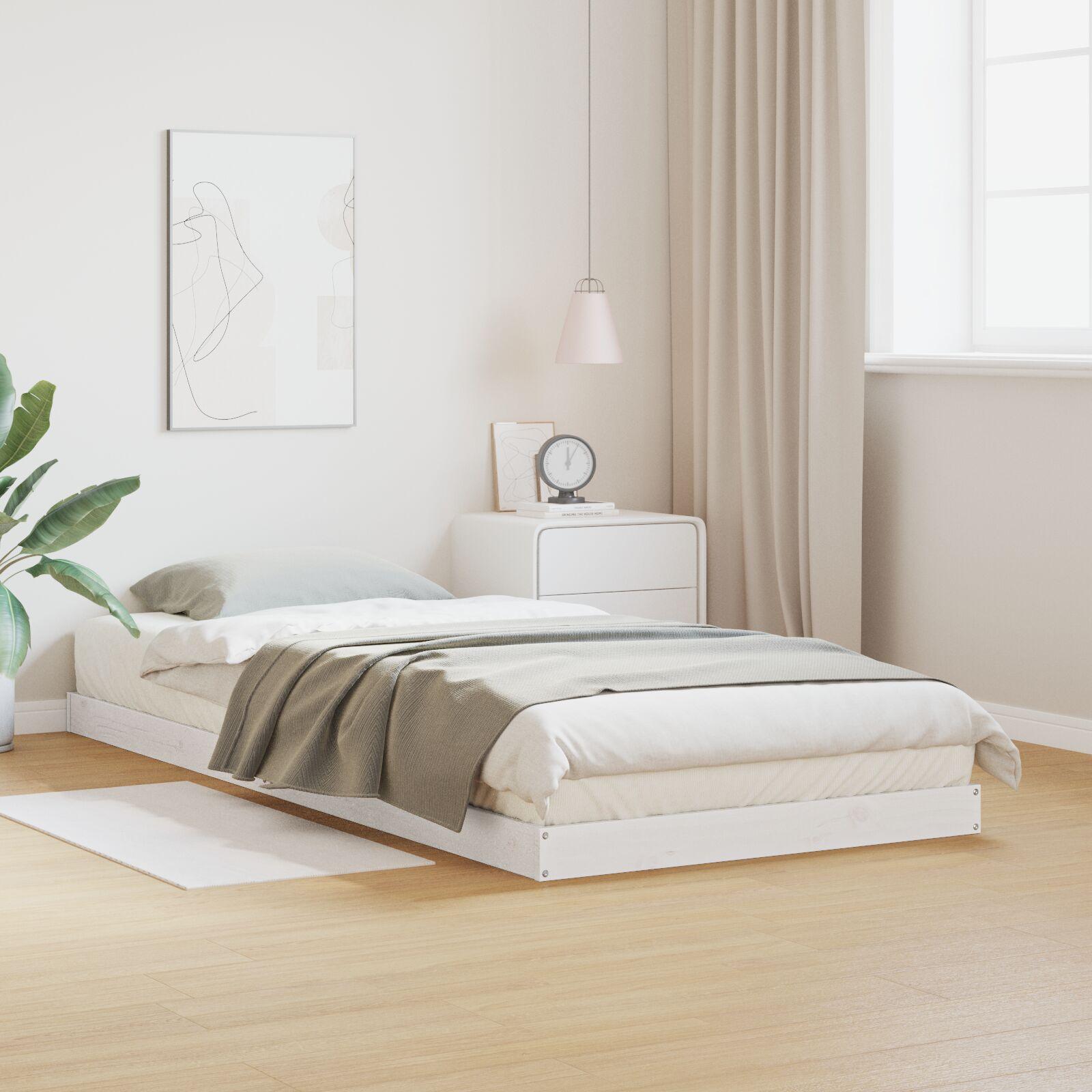Gulv seng ramme Hvid 100 x 210 cm Massivt fyrretræ