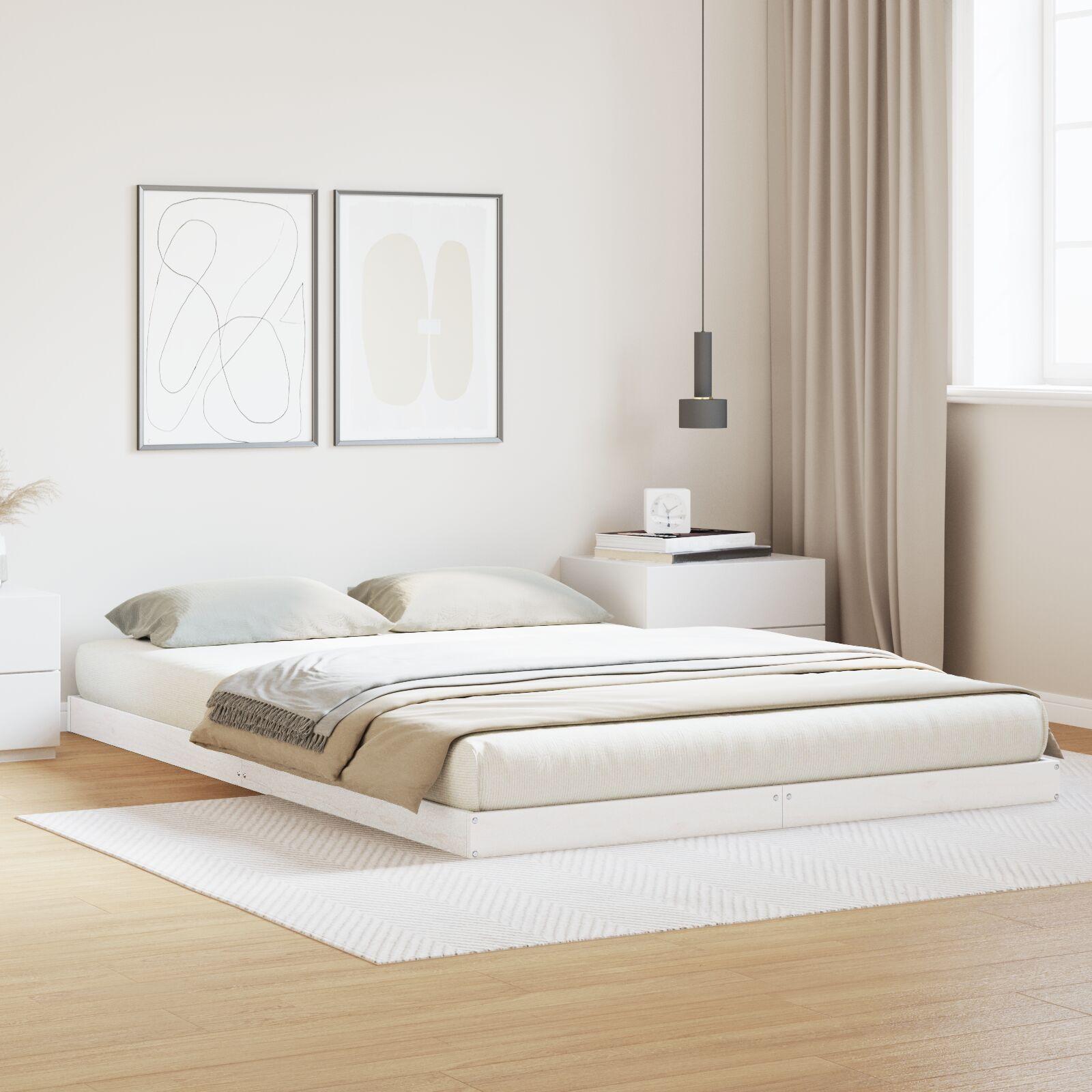 Gulv seng ramme Hvid 140 x 210 cm Massivt fyrretræ