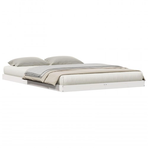 Gulv Seng Ramme Hvid 140x210 cm Massivt Træ Fyr