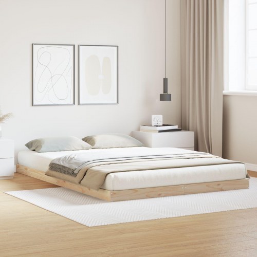 Gulv Sengestel Hvid 140x220 cm Massivt Fyrretræ