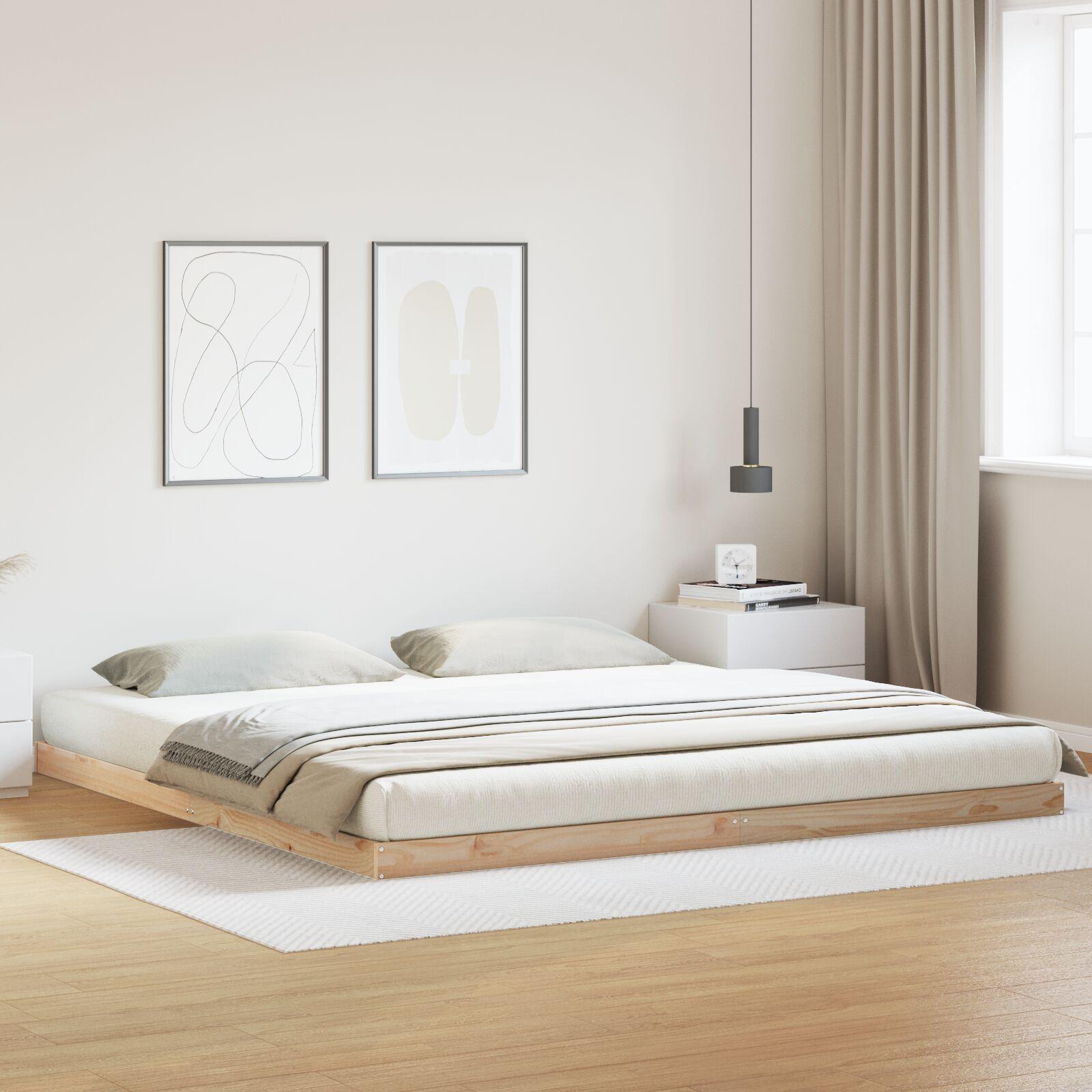 Gulv seng ramme Naturfarvet 200 x 220 cm Massivt fyrretræ