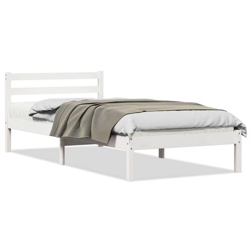 Seng med hovedgærde Hvid 90x210 cm Massivt fyrretræ