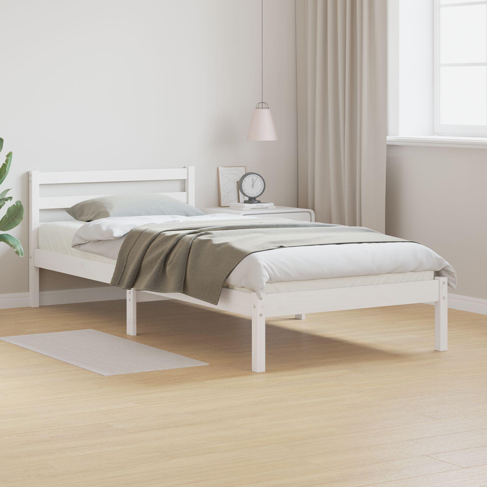 Sengestel med hovedgærde Hvid 220 x 80 cm Massivt fyrretræ
