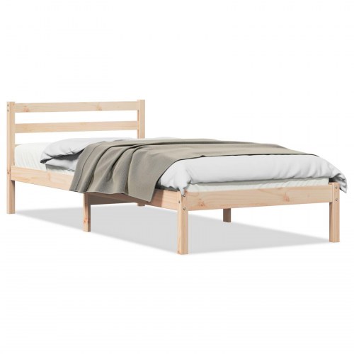 Seng med hovedgavl 100x220 cm Massivt fyrretræ