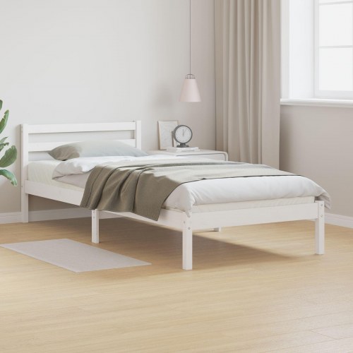 Seng med Hovedgavl Hvid 100x220 cm Massivt Fyrretræ