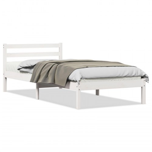 Seng med Hovedgavl Hvid 100x220 cm Massivt Fyrretræ