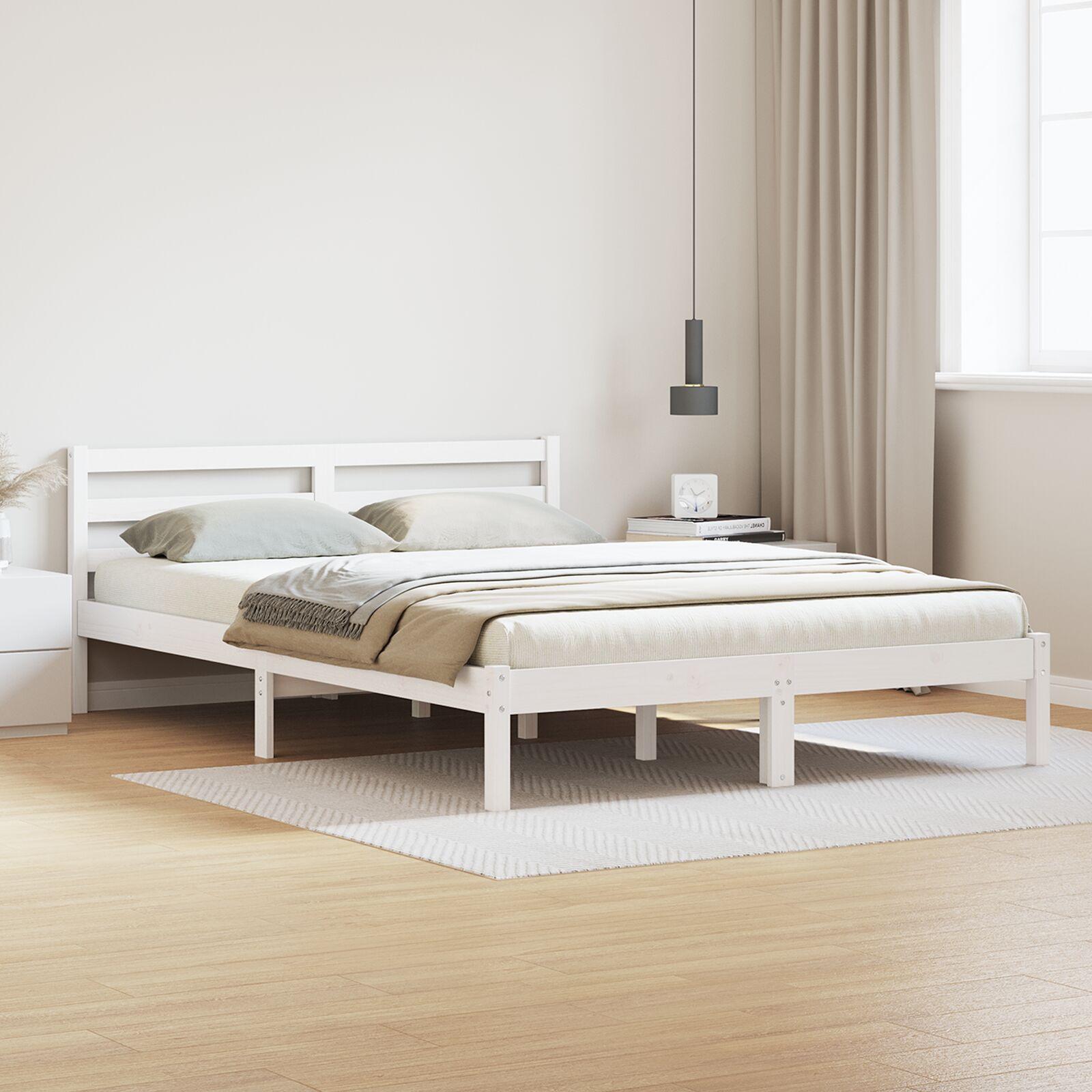 Sengestel med hovedgærde Hvid 220 x 160 cm Massivt fyrretræ