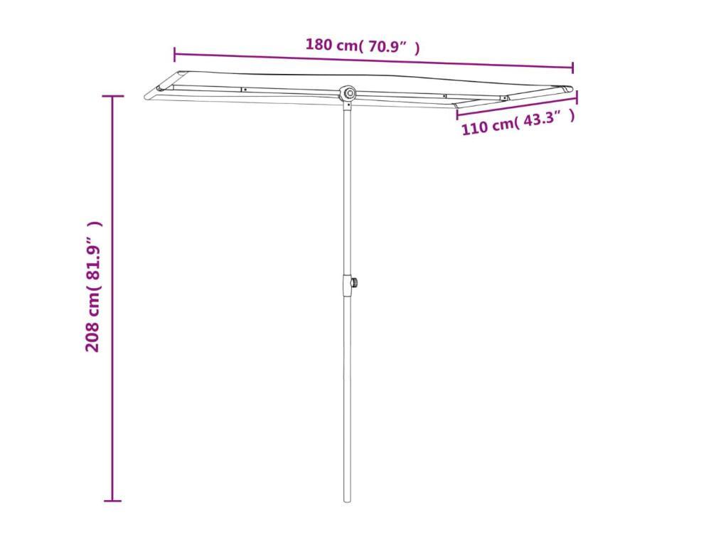 Haveparasol med aluminiumstang 180x110 cm gråbrun