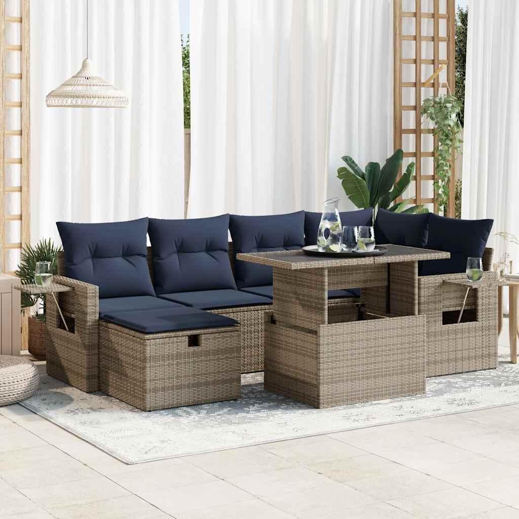 Sofasæt til Haven 7 Dele med Hynder Polyrattan Akacietræ - Grå