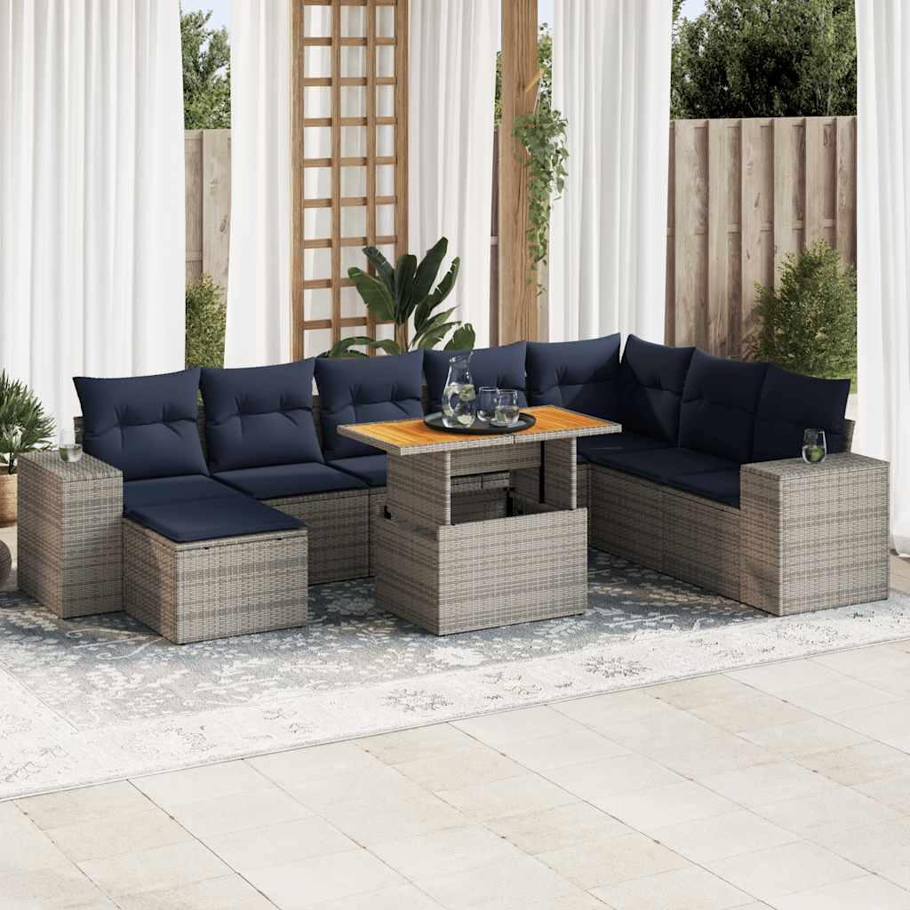 Sofasæt til Haven 9 Dele med Hynder Polyrattan - Grå / med opbevaring