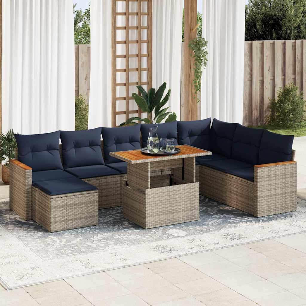 Sofasæt til Haven 9 Dele med Hynder Polyrattan - Grå / med opbevaring