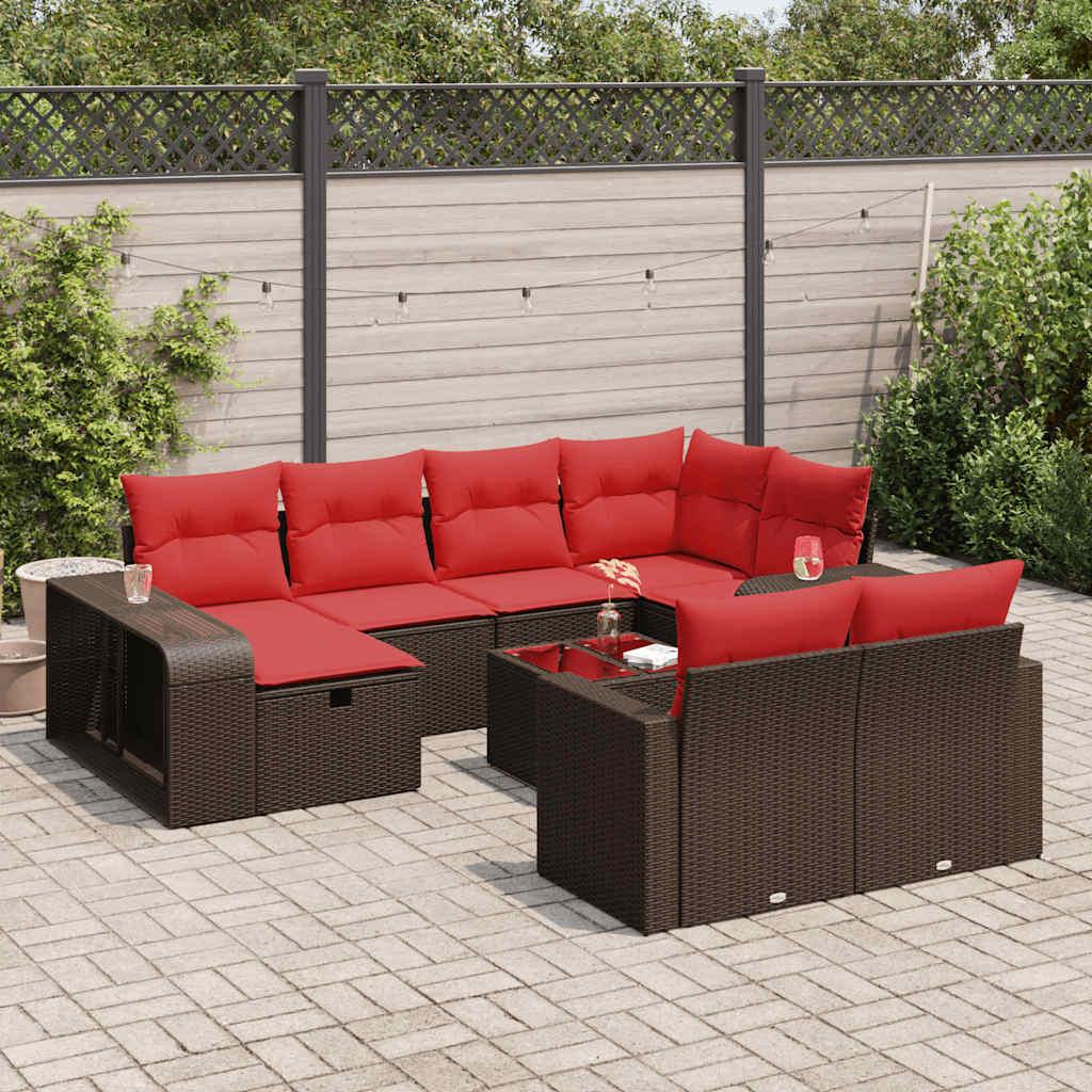 Sofasæt til Haven 10 Dele med Hynder Polyrattan Grå - Brun / med glasbord / 6