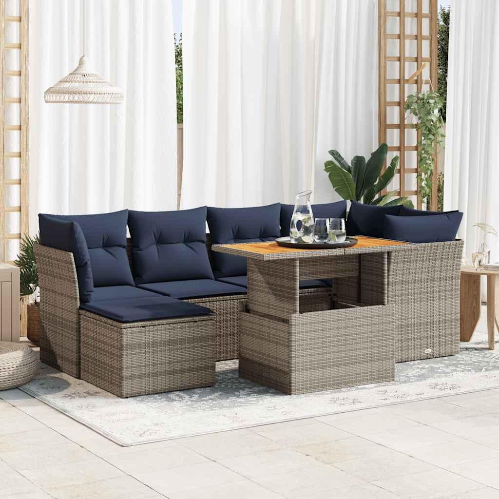 Sofasæt til Haven 7 Dele med Hynder Polyrattan Sort - Grå / med opbevaring