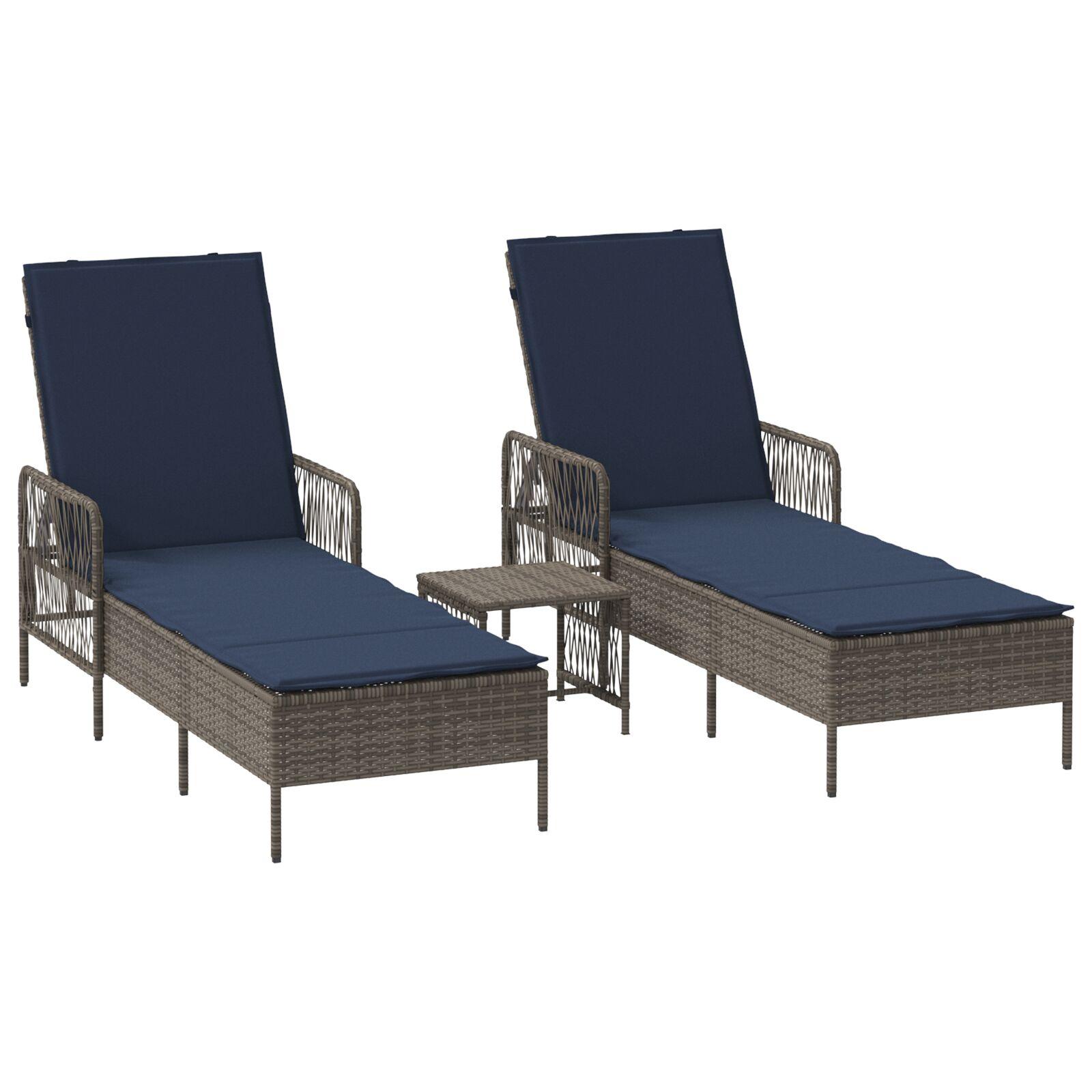 Liggestol med pude 2-person 2 stk Grå 35 x 35 x 32cm polyrattan