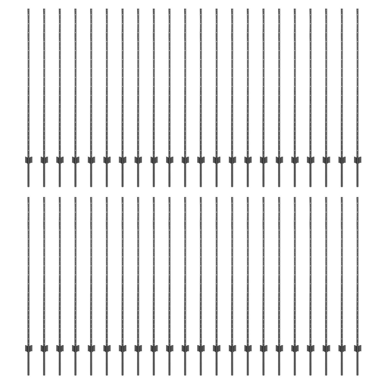 Indlejrede hegnsstolper - 44 stk, 200 cm, grå pulverlakeret stål