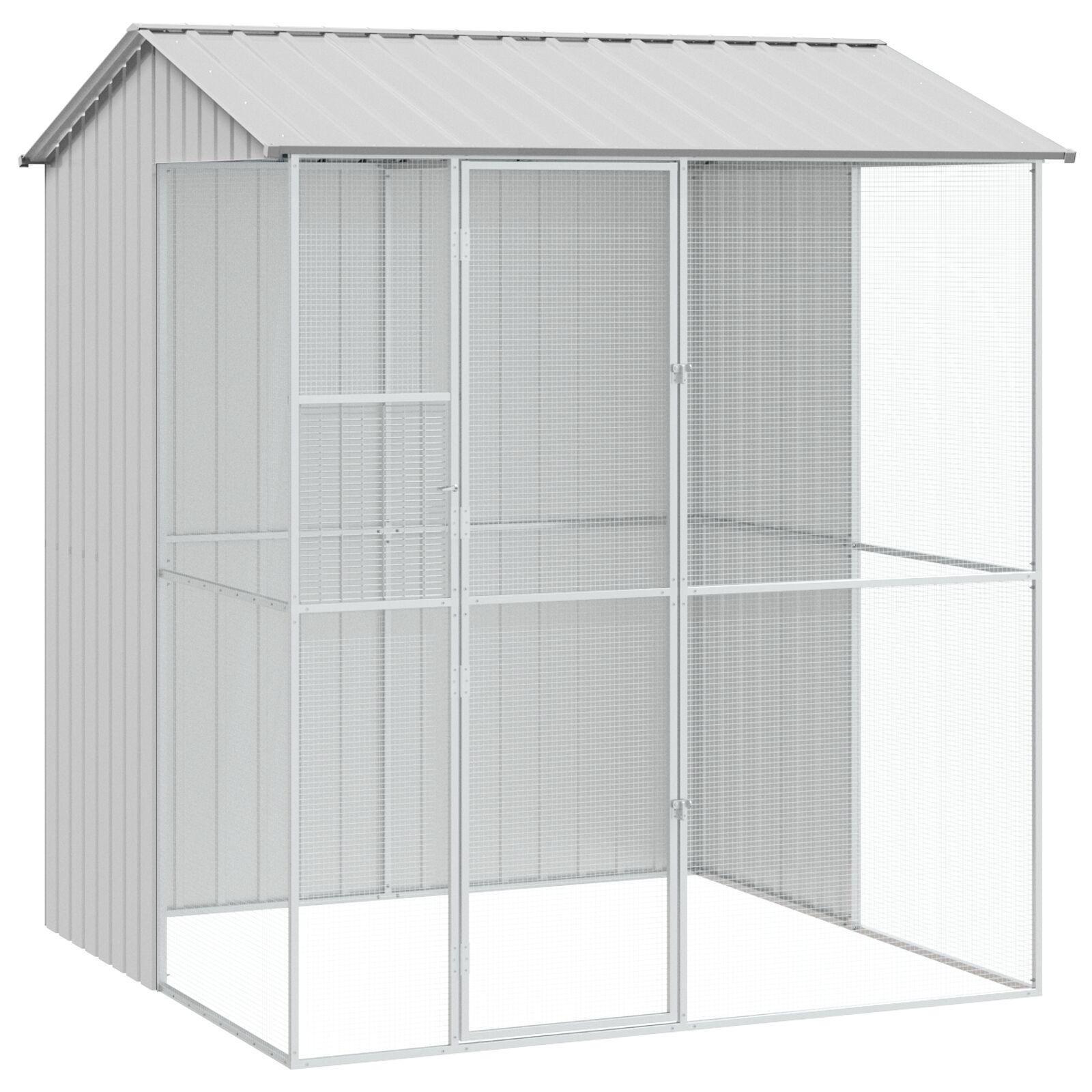 Udendørs fuglebur voliere - grå 215 × 210 × 247 cm i galvaniseret stål