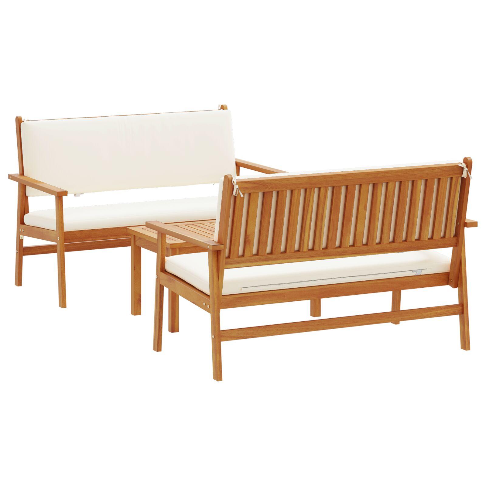 Havesofa sæt i massivt akacietræ - 3 dele, brun, 120 × 65,5 × 79 cm