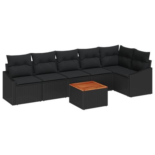 7-Personers Have Sofa Sæt med Puder Sort Polyrattan Akacietræ