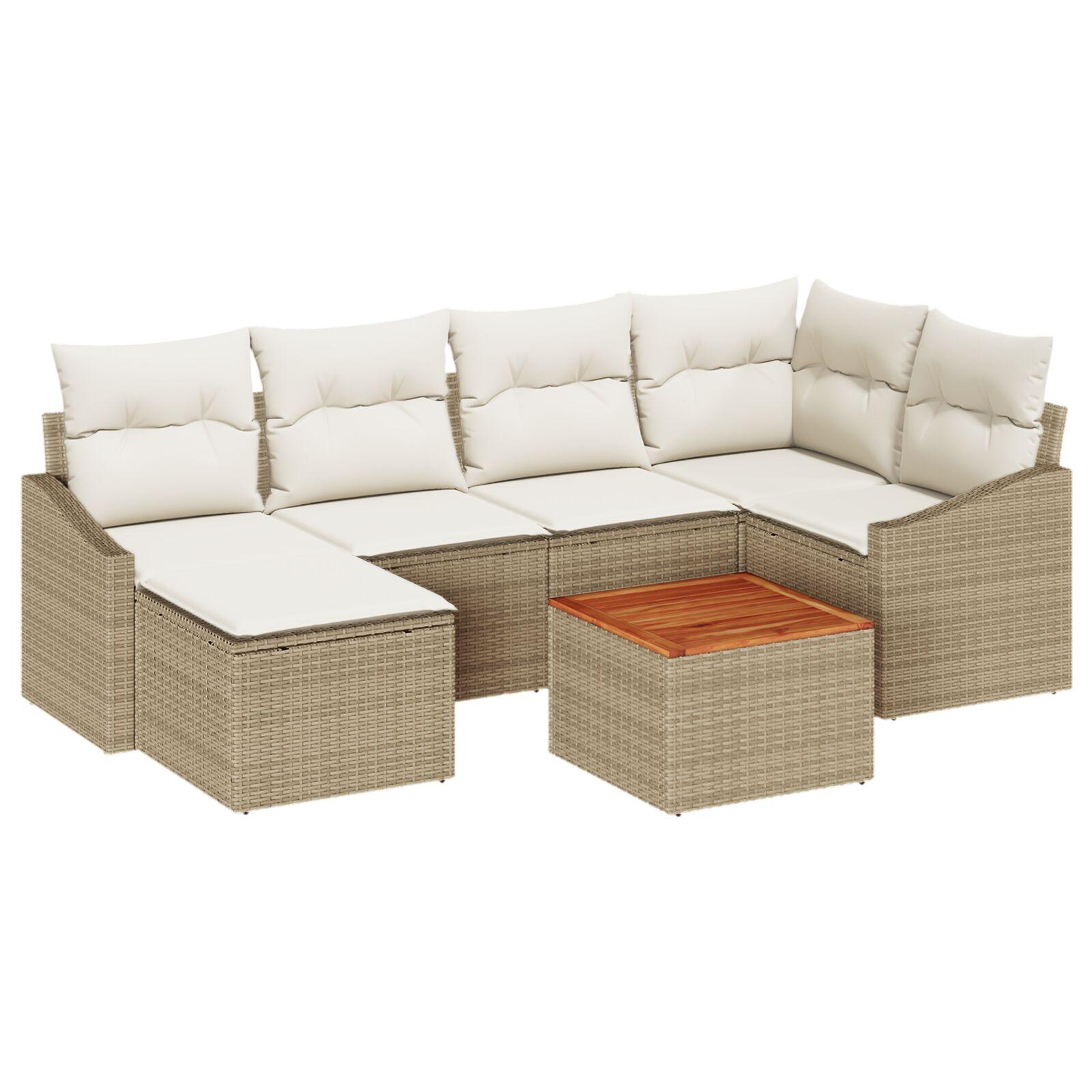 Havesofa sæt med opbevaring - 7 dele i beige/creme polyrattan