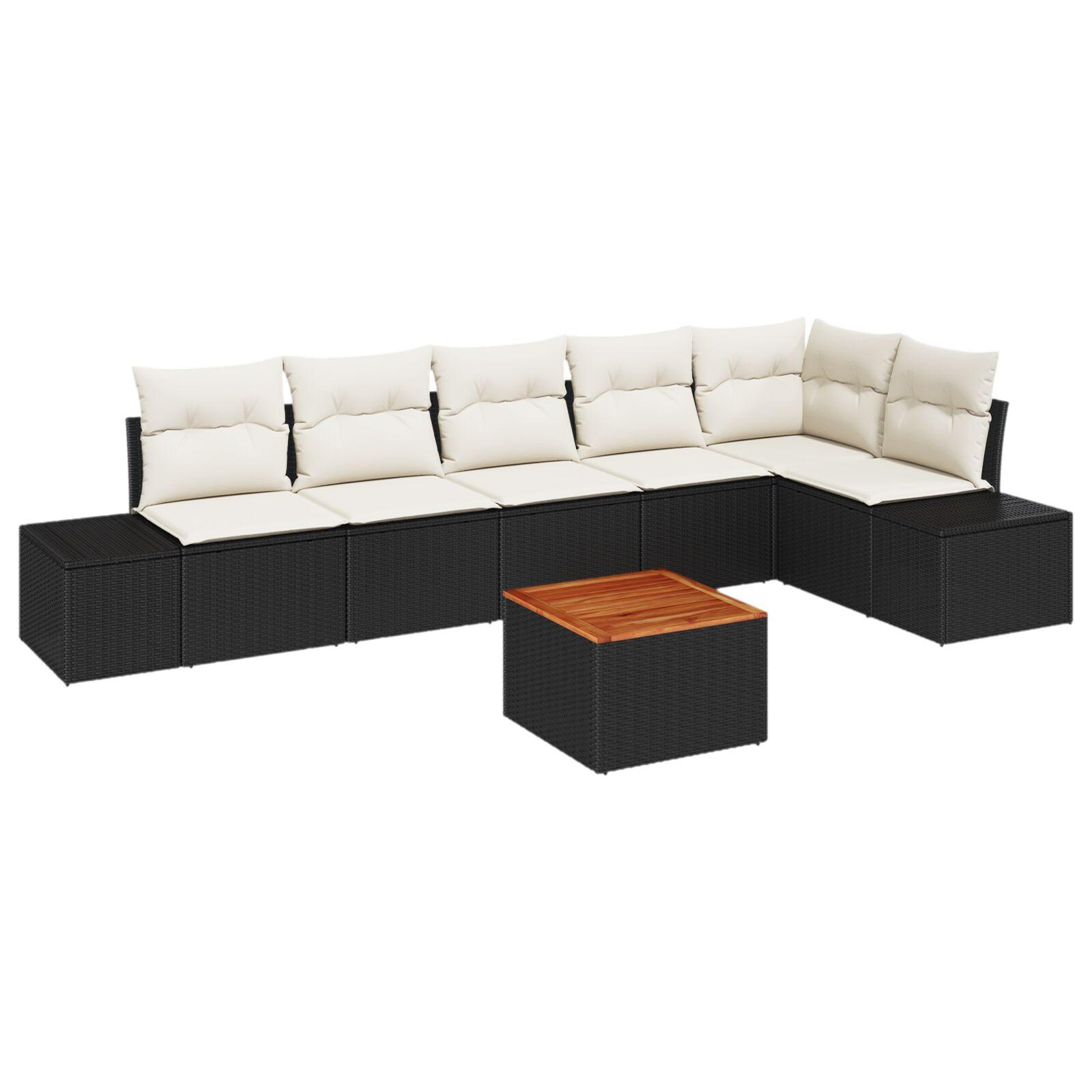 Havesofa Sæt Med Opbevaring 7 Dele Polyrattan - Sort og hvid