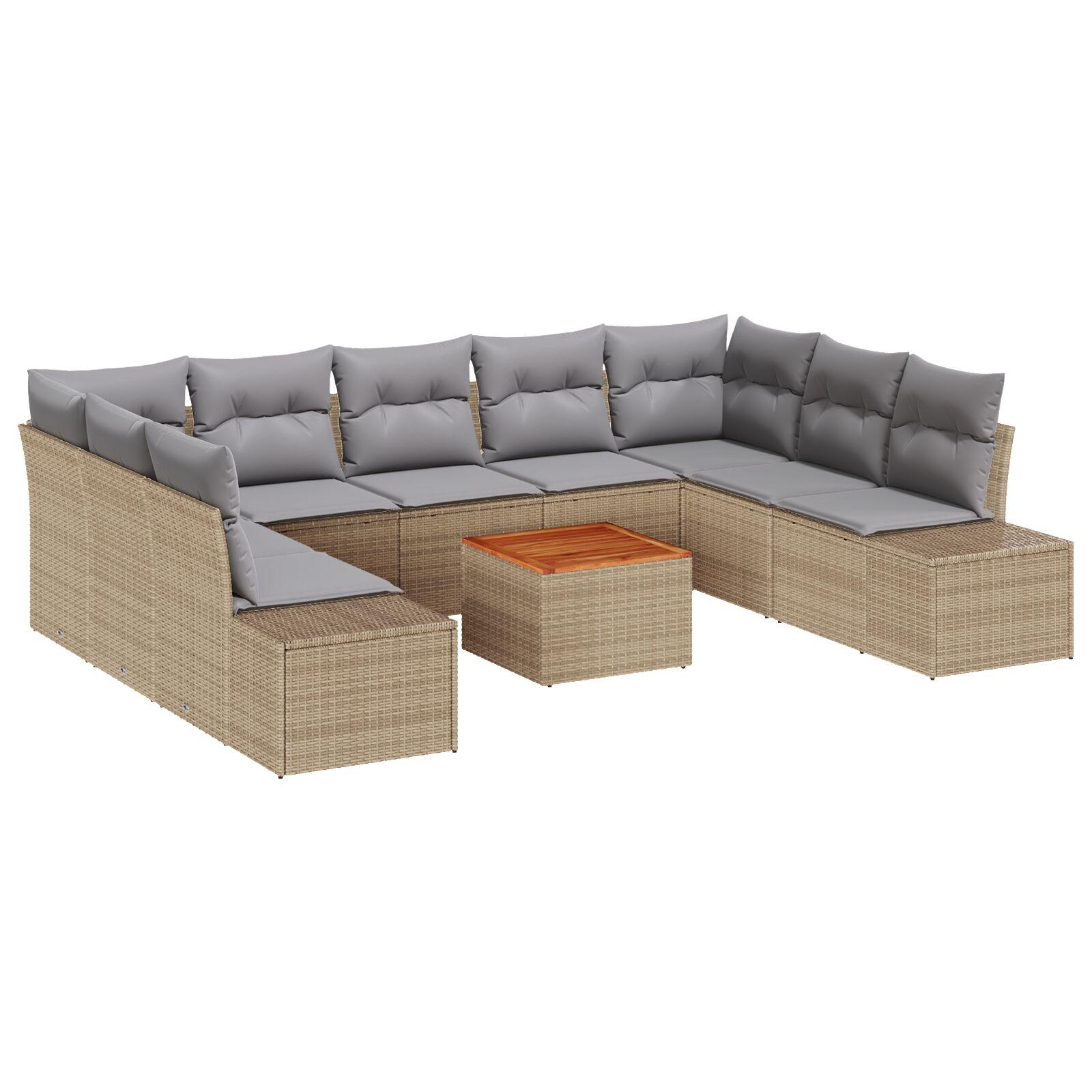 Havesofa-sæt med opbevaring - 10 dele, beige/lysegrå, modulært rattan loungesæt