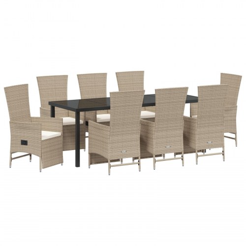 9 dele havemøbler sæt med puder beige poly rattan