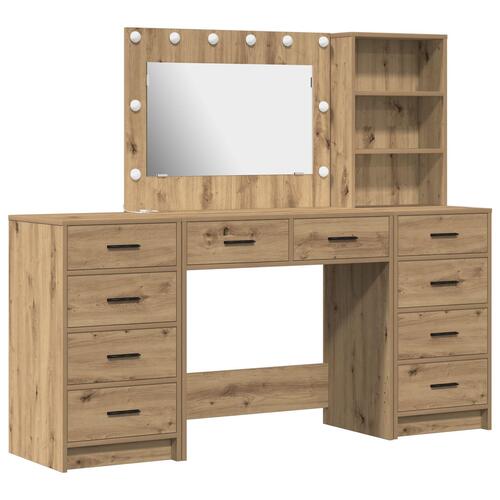 3 Piece Dressing Table Set med LED Artisan Oak Konstrueret Træ