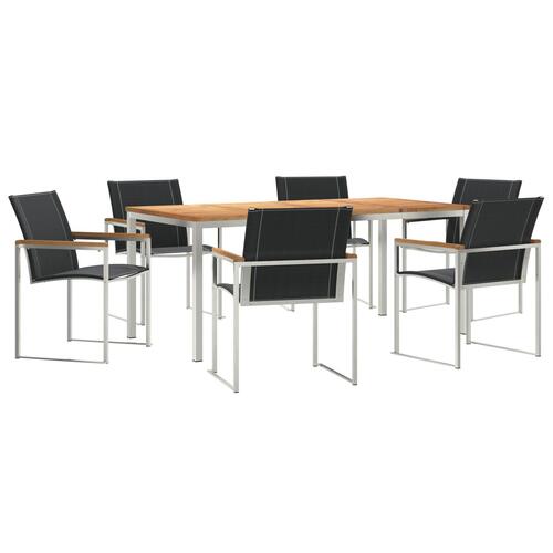 7 Stykker Have Spisebord Sæt i Solid Akacie, Udendørs Spisebord 180x90x75 cm i Solid Akacie