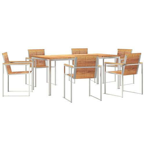 7 Personers Havelangsæt Solidt Teaktræ, Udendørs Spisebord 180x90x75 cm Solidt Teaktræ