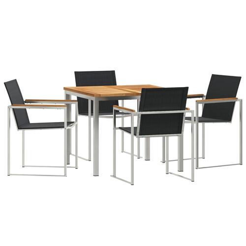 5 Deles Have Bord Sæt i Massivt Teaktræ, Udendørs Bord 90x90x74.5 cm i Massivt Teaktræ