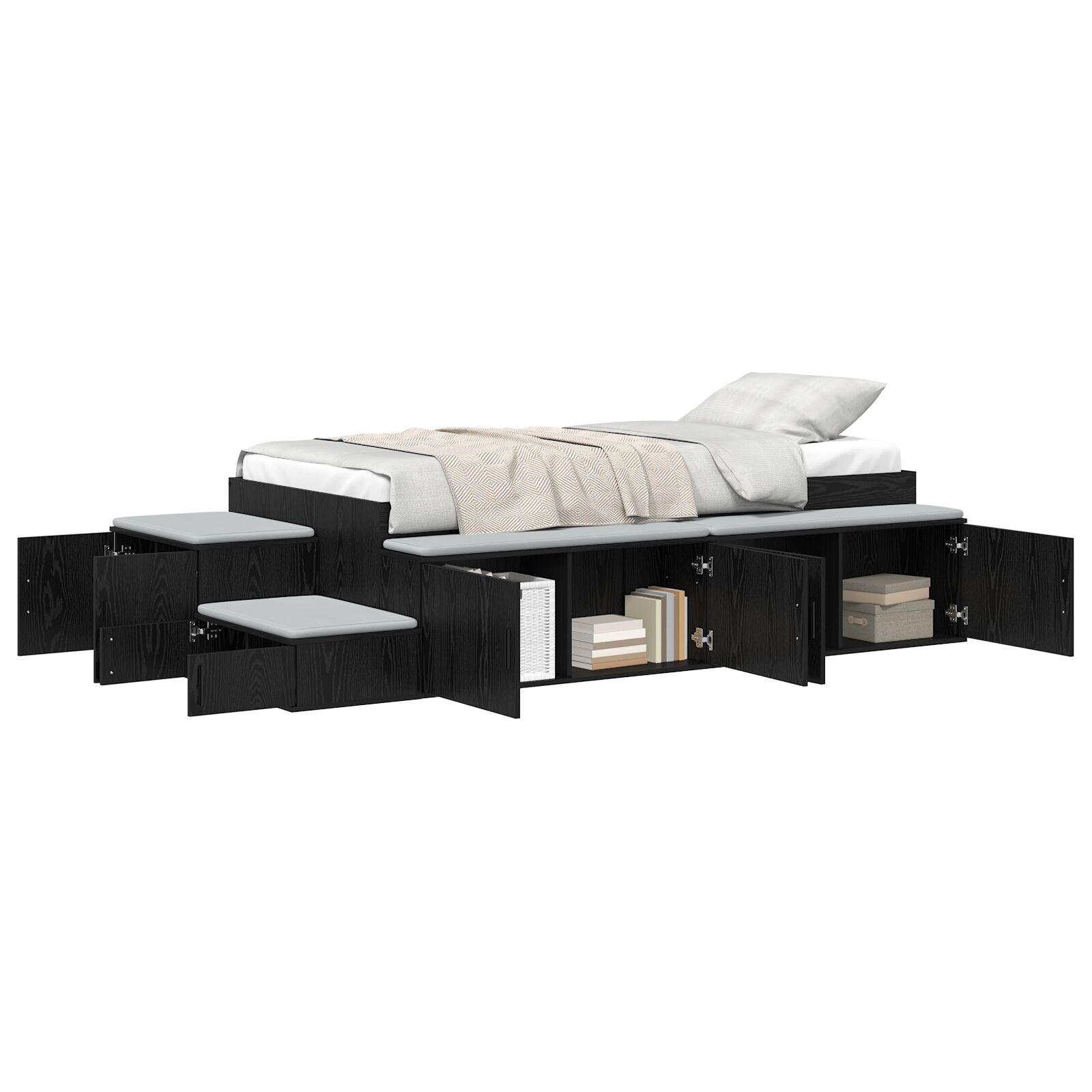 Seng med opbevaring Sort eg 234 x 103 x 53.5 cm Konstrueret træ