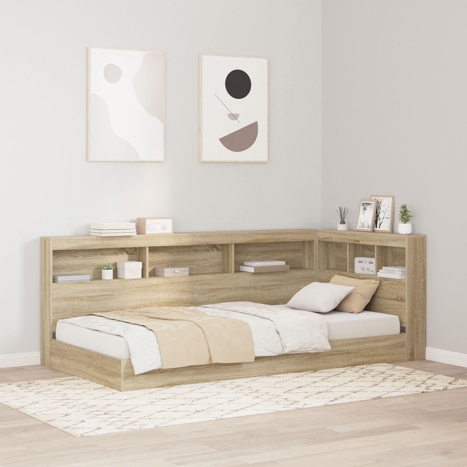 Bogreol-seng i Sonoma eg 75 × 190 cm - konstrueret træ, L-form