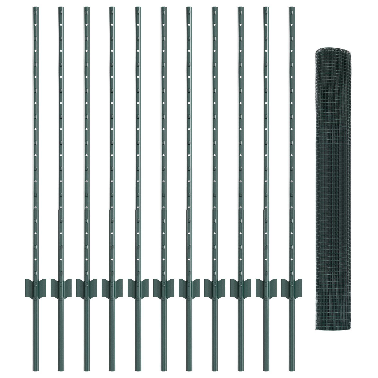 Svejsestålhegn med stolper - 25 x 1 m, grøn mesh til havehegn