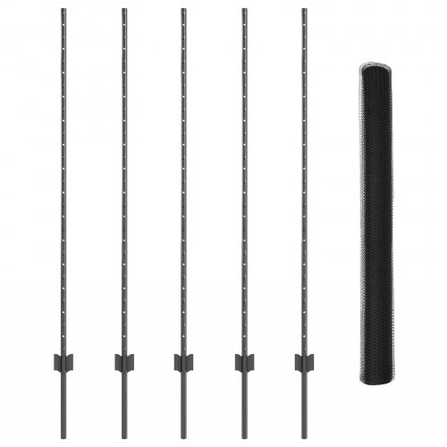 Hegnsstolper 10 stk U-Channel Grå 140 cm Stål, Sekskantet hegn Grå 1,4x10 m Stål