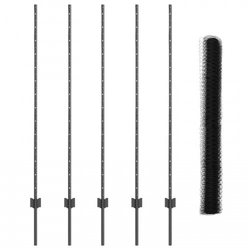 Hegn Stænger 10 stk U-Kanal Grå 140 cm Stål, Hexagon Hegn Grå 1.4x10 m Stål
